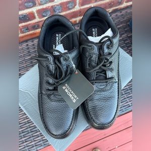 Men’s Rockport Moc Toe Oxford, steel tip toe work shoe black size 12 W